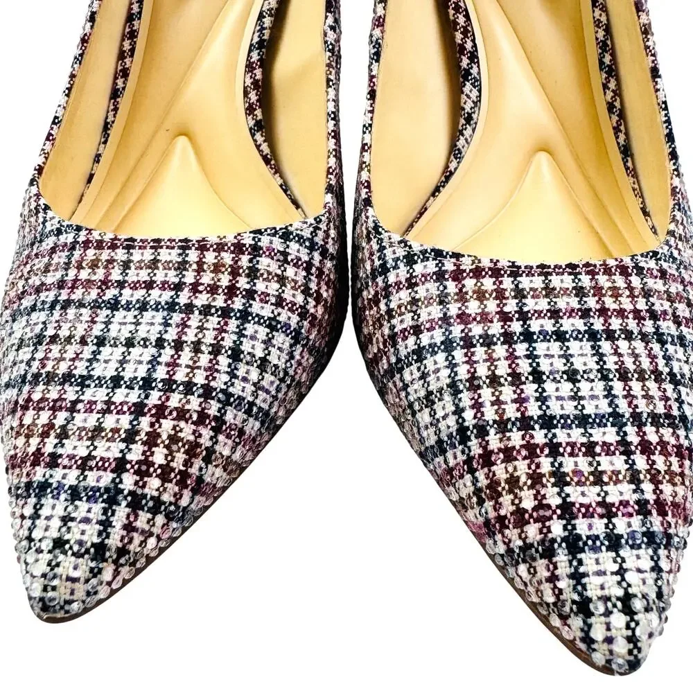 Jessica Simpson Nettles Plaid Preppy Sparkle Rhinestone Pumps Women's Size 6.5
